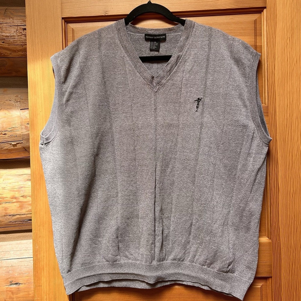 Fairway Outfitters Golf Sweater Vest Mens XXL Gray V-Neck 100% Cotton Preppy